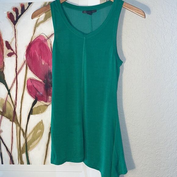 Armani Exchange A|X Kelly Green Asymmetrical Tank Top T-Shirt V Neck St Patricks - Picture 1 of 5